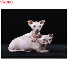 Broca completa quadrado redondo 5d diy pintura diamante sphynx gatos animal diamante bordado ponto cruz imagem de strass decoração 2024 - compre barato