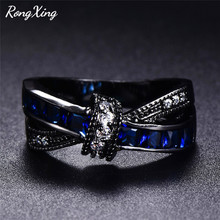 RongXing Pink/Blue Crystal Zircon Cross Weave Rings For Women Vintage Black Gold Filled Birthstone Ring 2018 Cheap Dropshipping 2024 - buy cheap