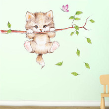 Наклейка на стену с изображением кошек, ветвей дерева, бабочек, переключателей, украшение для спальни, гостиной, наклейка с изображением животных, настенная наклейка 2024 - купить недорого
