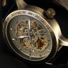 SHENHUA Vintage Bronze Automatic Skeleton Mechanical Watches Men Leather Self Wind Wrist Watch Casual Clocks Relogio Masculino 2024 - buy cheap