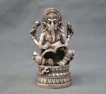 Elaborate Chinese Tibetan Silver Buddhist elephant Ganesha auspicious statue - god of wealth 2024 - buy cheap