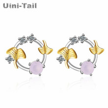 Uini-tail-pendientes de plata de ley 925 con forma de hoja de albaricoque, joyería de cristal artificial, estilo coreano 2024 - compra barato
