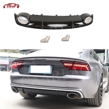 Rear Lip Diffuser Spoiler with Exhaust Muffler Tips For Audi A7 Sport 2016 2017 2018 RS7 Style PP Car Bumper Apron Guard Plate 2024 - buy cheap