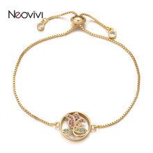 Neovivi Adjustable Chain Bracelet Colorful CZ Flower Charm Bracelets Micro Pave Multi Color Zircon Brass Women DIY Jewelry Gift 2024 - buy cheap