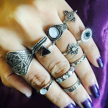 Conjuntos de anillos de piedra y hoja para mujer, anillos de nudillos de ópalo de cristal Vintage, estilo Punk, 4RD230 2024 - compra barato
