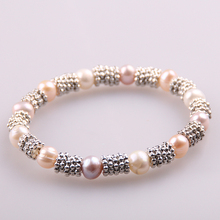 Free shipping  fashion white pink multicolor freshwater pearl bracelet with mesh beads bracelet for holiday lady gift 2024 - buy cheap