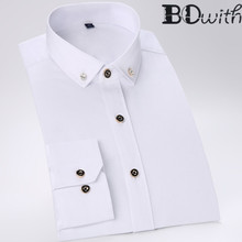 Однотонная белая мужская футболка из 100% хлопка с длинными рукавами, приталенная Мужская рубашка в деловом стиле, деловая мужская деловая рубашка 4XL 2024 - купить недорого