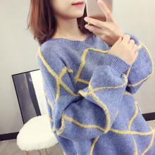 Suéter feminino de malha, blusão feminino de malha com gola redonda e manga bufante fp1729 2024 - compre barato