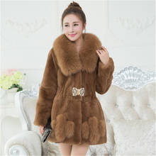 Thick Warm Winter Natural Rex Rabbit Fur Coats Outerwear Women Slim Waist Full Sleeve Real Fur Jackets With Fox Fur Collar 2024 - buy cheap