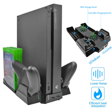 Suporte com ventilador para xbox one x, carregador vertical com 2 portas e discos de armazenamento para xboxone x 2024 - compre barato