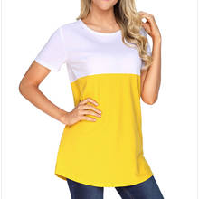 Женская футболка с коротким рукавом, Повседневная Свободная футболка большого размера в стиле пэчворк, модель FemmeB0429 на лето, 2019 2024 - купить недорого