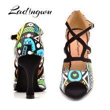 Ladingwu Marca Sapatos de Dança Latina Mulheres Azul/Laranja textura Africano Dança da Salsa Sapatos de Dança De Salão Sapatos Para Senhora Preto camurça 2024 - compre barato