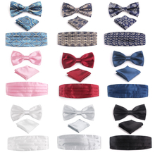 NEW Bow Tie Cummerbunds and Pocket square Set For Men Classic Suits Bowtie Waist seal Hanky Sets Adult Floral Cravats Ties 2024 - buy cheap
