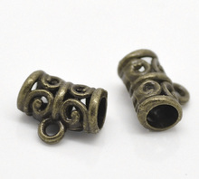 Zinc metal alloy Bails Beads Tubes Antique Bronze Flower Hollow Pattern 11mm( 3/8") x 9mm( 3/8"), 9 PCs new 2024 - buy cheap