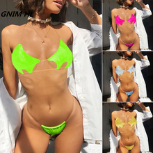 GNIM HL Sexy Thong Bikini Mujer New 2019 Solid Halter Swimwear Women With Invisible Strap Swimsuit Women Beachwear Bathing Suit 2024 - buy cheap