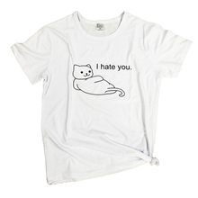 Eu odeio você gato camiseta preguiçoso gato eu odeio você gráfico engraçado t elegante gato harajuku grunge algodão topo gato citação vintage menina camisa 2024 - compre barato