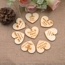 50 Personalized custom Engraved wedding name and date Love Heart wooden Wedding CenterpiecesGift Tags+Jute String Candy Tag 2024 - buy cheap