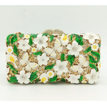 Bolsa de mão com cristais flor verde, bolsa de mão feminina para festas de casamento, de alta qualidade, floral, com corrente, de ombro 2024 - compre barato