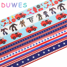 DUWES 50yards US flag fire truck Transfer printed grosgrain Ribbon Accessory hairbow headwear decoration Wholesale OEM D1041 2024 - buy cheap