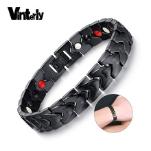 Vinterly Black Magnetic Bracelet Men Double Heart Style Stainless Steel Men Bracelet Geramnium Charm Bracelets for Men 2018 2024 - buy cheap