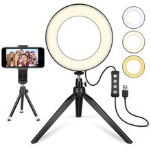 Anillo de luz LED de 5 pulgadas para Selfie, soporte de teléfono para YouTube, vídeo, maquillaje, fotografía, Flash, Mini cámara, lámpara brillante, 3 modos 2024 - compra barato