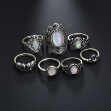 7PCS/Set Opal Big Knuckle Rings For Women Vintage Animal Flower Statement Finger Toe Ring Set Party Fashion Jewelry 2024 - buy cheap