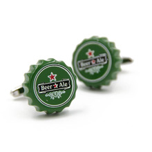 iGame Factory Price Retail Fashion Cufflinks Green Color Novelty Beer Bottle Cap Design Brass Cuff Links 2024 - buy cheap