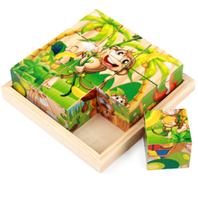 Baby 6 Sides Draw 3D Wooden Puzzle with Pallet Cartoon Animal Educational Developmental Kid  Educational Toys Gift for Children 2024 - buy cheap