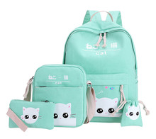 Cute Cat Printing Backpack School Bags For Teenagers Girls Backpacks Sholder School Bag 4pcs/Set Rucksack mochila infantil 2024 - buy cheap