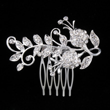 TREAZY Tulip Flower Design Bridal Crystal Hair Combs Sparkling Silver Plated Hair Pins for Women Wedding Hair Accessories 2024 - buy cheap