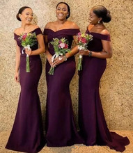 Sul africano vestidos de dama de honra para as mulheres sereia fora do ombro roxo longo barato sob 50 vestidos de festa de casamento 2024 - compre barato