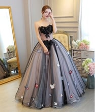 Vestido de fiesta largo de Organza con apliques negros de lujo, quinceañera, cuentas sin tirantes, espalda abierta, vestido de desfile, 16, 2019 2024 - compra barato