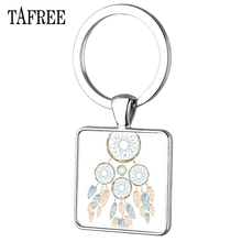 TAFREE Dreamcatcher Square Keychain New Silver Plated Key Chain Men Women door Car keyring birthday gift Special Jewelry DH124 2024 - buy cheap