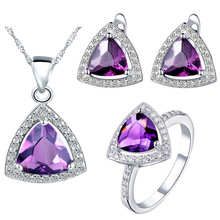 Luxury Ring's Necklace Earrings Jewelry Sets SA 925 Sterling  Triangle made suit Purple color popular 2024 - buy cheap