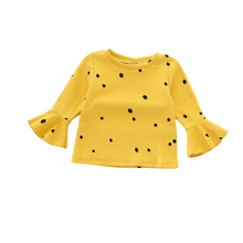 Весенне-Осенняя детская футболка рубашка с рукавами и воротником в виде лотоса Бесплатная доставка, новинка, футболка с длинными рукавами и оборками для девочек, корейская мода 2024 - купить недорого