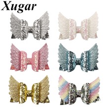4 Inch Princess Bling Glitter Layered Hair Bows Rainbow Wings Hair Clip For Children Girls Lovely Hairpins Hair Accessories 2024 - buy cheap