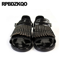 Japanese Stud Rivet Genuine Leather Size 45 Luxury Black Runway Sandals Designer Shoes Men High Quality Tassel Plus Summer Large 2024 - buy cheap