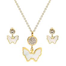 Conjunto de joias borboleta dourada feminina, joias com pingente de concha de cristal cz, colar, brincos, para casamento 2024 - compre barato