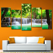 Wall Canvas Art Pictures Home Decor Living Room Poster 5 Pieces Green Waterfall Tree Scenery Modern Painting Prints Frame PENGDA 2024 - buy cheap