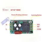 Mini controle remoto de rádio ac220v, botão liga/desliga, sistema de iluminação, código de aprendizagem, fecho momentâneo, 315/433mhz - especificações Mini controle remoto de rádio ac220v, botão liga/desliga, sistema de iluminação, código de aprendizagem, fecho momentâneo, 315/433mhz - especificações