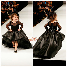 real photo Black Stain full sleeves flower girl dresses with Bow glamorous long tiered wedding birthday pageant party ball gowns 2024 - buy cheap