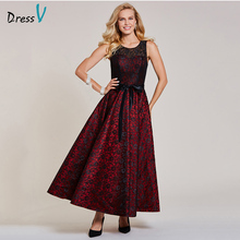 Dressv lace bowknot evening dress burgundy sleeveless floor length a line dress women formal wedding party long evening dresses 2024 - buy cheap