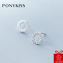 PONYKISS Trendy S925 Sterling Silver Minimalist Openwork Round Stud Earrings Women Fine Jewelry Accessory Birthday Party Gift 2024 - buy cheap