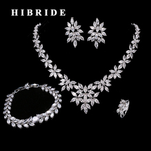 HIBRIDE Luxury Leaf Shape Cubic Zircon Bracelet/Ring/Earring/Necklace Women Jewelry Sets With 4 pieces Wedding Gifts N-206 2024 - buy cheap