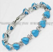Frete grátis promoção joias femininas para casamento> incrustação de cristal azul turquesa coração pulseira joias 7.5 "grau aaa 2024 - compre barato