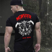 New bodybuilding O-neck short-sleeved men's T-shirt men's fashion European code T-shirt casual male fitness T-shirt top 2024 - buy cheap