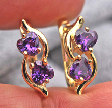 Trendy Gold Plated Copper Hoop Earrings for Women Gold Filled Purple Heart Cubic Zirconia Earring Earrings Wedding Jewelry 2024 - buy cheap