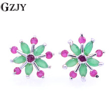 GZJY Fashion Wedding Party Jewelry Flower Red Green Zircon Double Gold Color Stud Earrings For Women Gift Boucle D'oreille 2024 - buy cheap