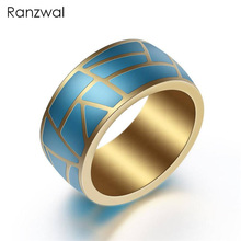 Anillos de acero inoxidable a la moda Ranzwal para hombre, anillos de acero de titanio con esmalte azul Irregular para mujer, joyería de talla estadounidense 7 ~ 12 2024 - compra barato