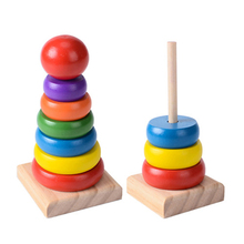 Anel de madeira torre de arco-íris infantil, brinquedo de empilhar para bebês, presente educacional para crianças 2024 - compre barato